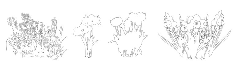 Obraz premium Vector set of flowers in elevation view for architectural drawings, isolated on transparent background 