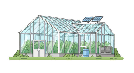 Obraz premium Eco-friendly greenhouse with solar panels, sustainable gardening, modern agriculture concept