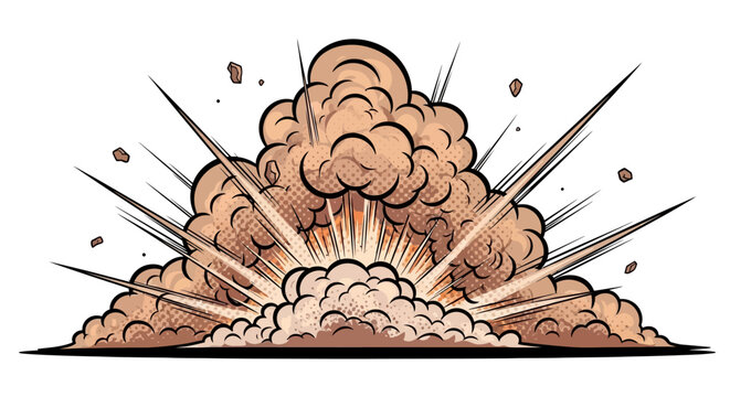 Comic Book Style Explosion with Smoke, Dust, and Debris