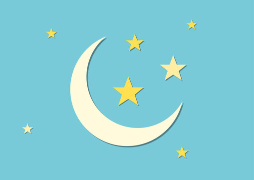 Crescent moon and stars, illustration