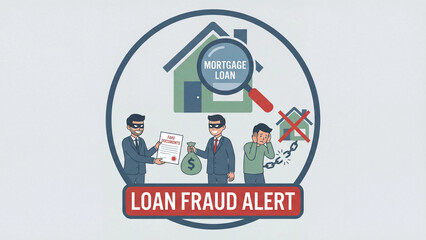 Obraz premium Mortgage loan fraud alert and real estate property scam concept illustration for consumer awareness lending deception and housing financial crime education