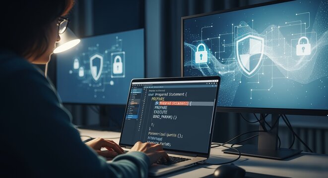 Developer in a Secure Coding Environment with Data Protection Across Multiple Monitors Setup
