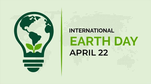 Earth Day animation featuring a green globe and caring hands symbol with nature icons and green energy concepts. 4k video animated.