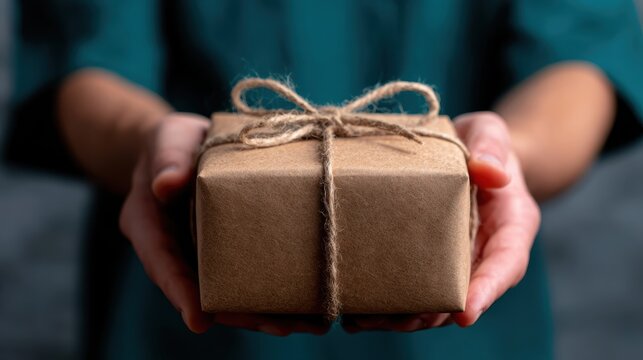 A beautifully wrapped gift box featuring brown paper and twine, showcasing the timeless charm of simple, rustic packaging for special occasions.
