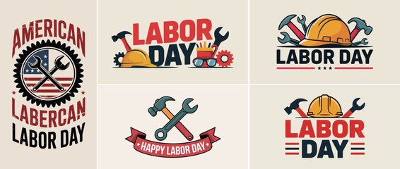 Fototapeta premium Labor Day Illustrations with Tools and Helmets American Holiday Theme Stock Graphics