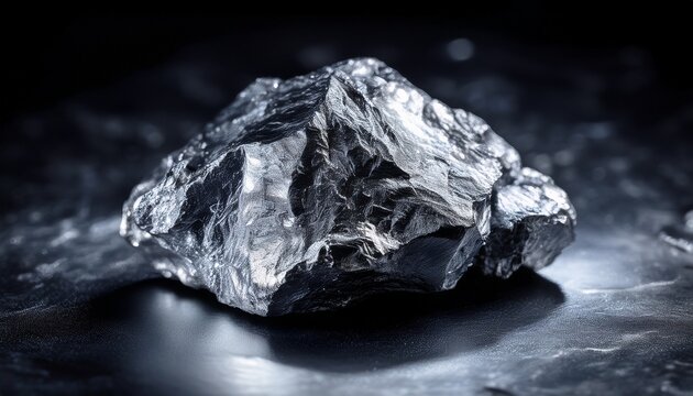 Close Up Of Raw Silver Ore With Rugged Texture And Metallic Sheen