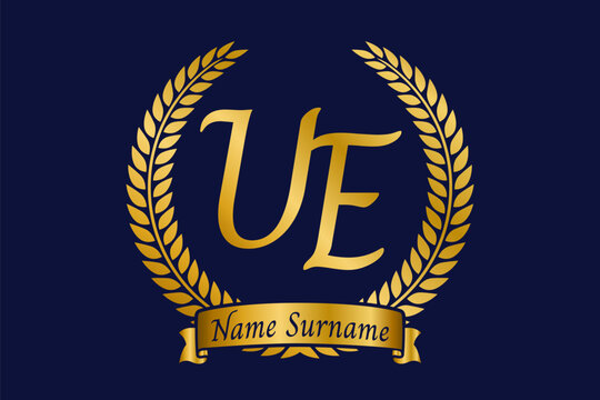 Initial letter U and E, UE monogram logo design with laurel wrea