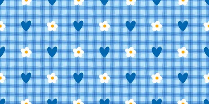 Valentines flower bow with kawaii spring floral for seamless cute pattern. Heart fruit illustration with coquette stripe color for wallpaper love pink. Checkered ribbon valentines with tiny.