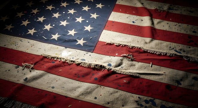 torn and worn american flag with stars and stripes