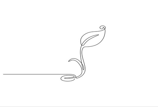 Animated self drawing of  Growing plant, sprout leaves in one continuous line drawing. Creative concept of renewable green energy and environmental friendly sources. Doodle