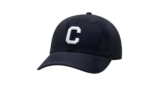 Black baseball cap with white letter c isolated on transparent background