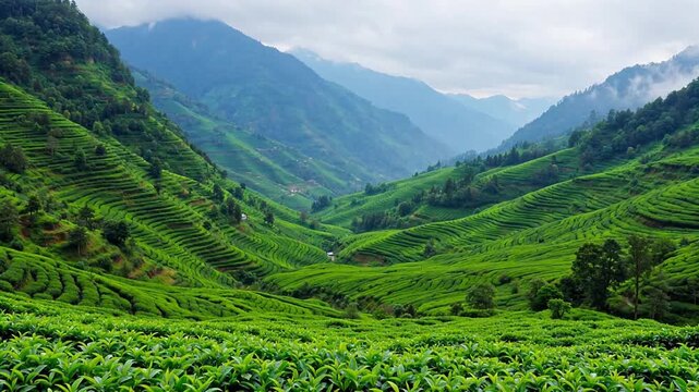 Tea plantations on mountain slopes