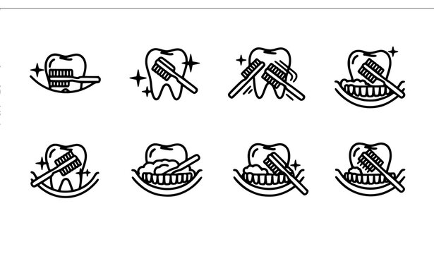 Grid-based tooth brushing motion and angle icons for oral hygiene education