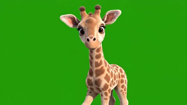 Cute cartoon giraffe on green screen background 4k Video