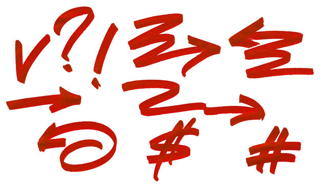 Hand drawn red marker arrows and symbols pack