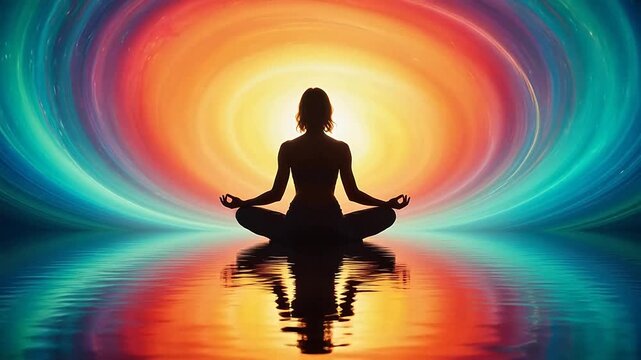 Silhouette of person meditating in lotus pose