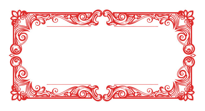 Elegant Red Ornate Frame with Swirls and Floral Elements - Decorative Border
