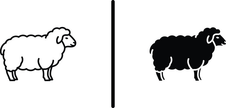A simple illustration of a white sheep and a black sheep standing side by side