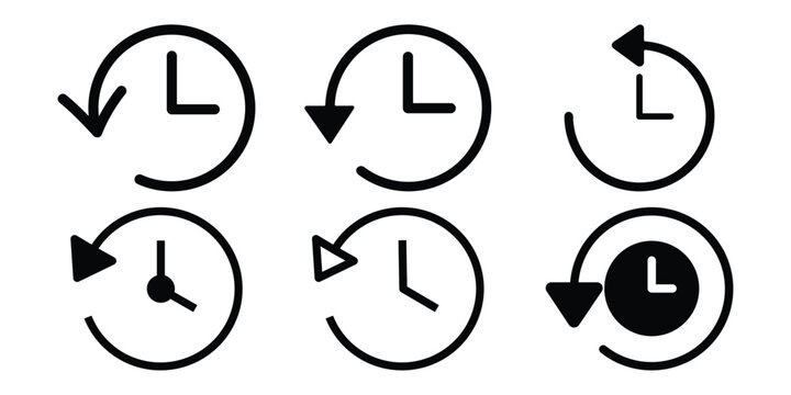 Past Time & History Icon Vector Set &ndash; Clock, Backward Arrow & Recent Event Symbols