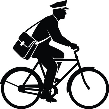 Postman on bicycle with mailbag silhouette icon with represents postal service