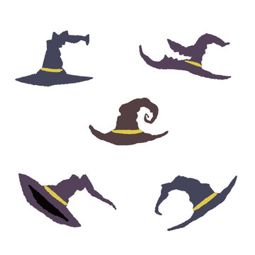 Halloween Various Witch Hats Set Hand Drawn Vector Illustration