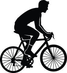 Fototapeta premium Cyclist silhouette riding bicycle on road, sports activity