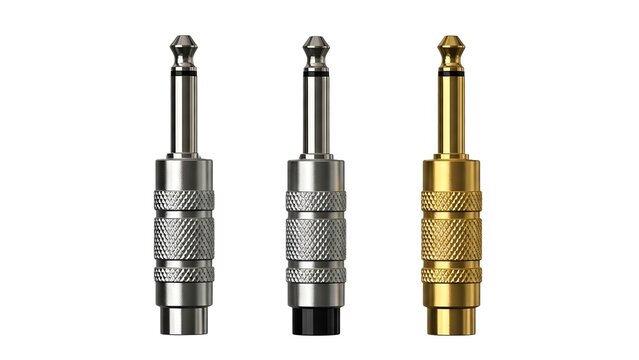 Three audio connectors on transparent background for music equipment