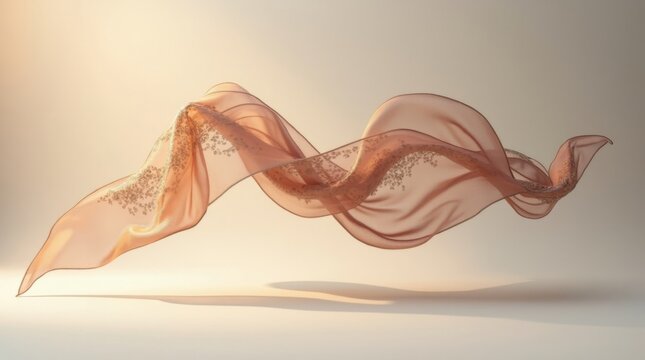 Bufanda de seda con intrincados dise&ntilde;os y un sutil brillo que ondea en el aire