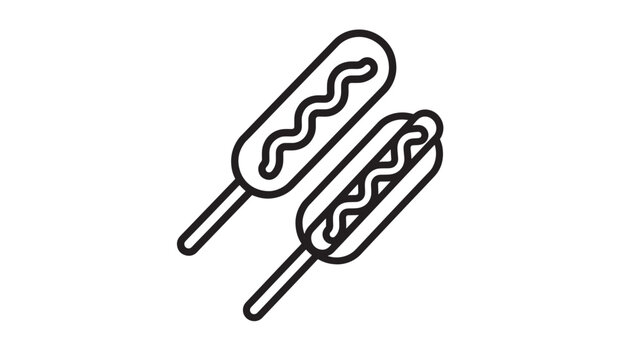 Hot dog and corn dog icons with mustard and ketchup, simple line art for food presentation and branding