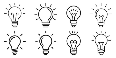 Light bulb icon set collection in flat style. Lightbulb outline stroke vector illustration on isolated background. Idea linear sign business concept. © Lysenko.A