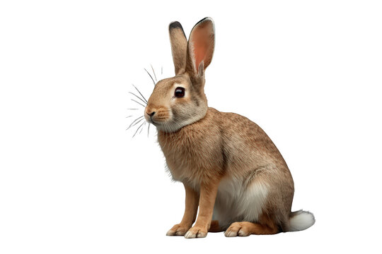 Rabbit sitting on a transparent background looking left, showing its brown fur, long ears, and cute face
