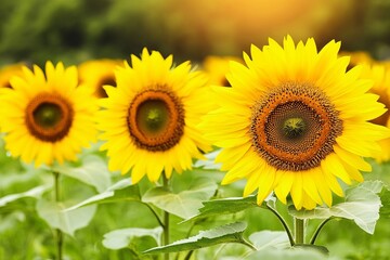 Obraz premium Vibrant Sunny Sunflower Field Under Clear Blue Sky Nature s Beauty and Serenity Captured in Bloom