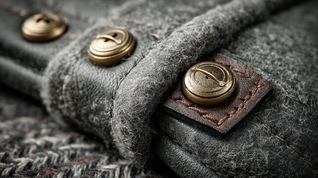 Wool Coat Sleeve with Brass Button Detail on Tweed Fabric