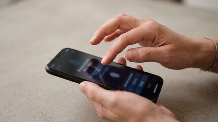 Fototapeta premium Gentle finger gracefully glides across a contemporary smartphone screen, unlocking vast digital landscapes in a moment