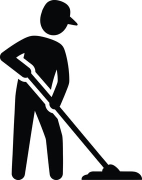 Cleaning worker silhouette mopping floor icon with represents janitorial
