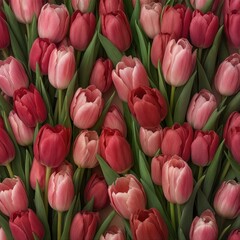 Obraz premium lush bouquet of pink and red tulips in full bloom closeup.