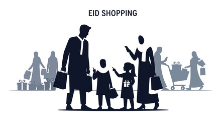 A family enjoys eid shopping illustrated with a dark striking silhouette high quality professional detailed modern © njhasan