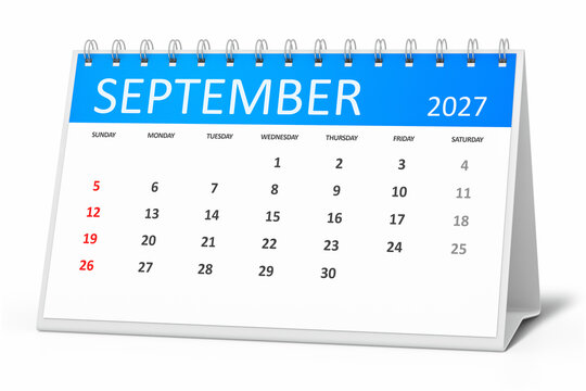 table calendar 2027 september isolated on transparent background