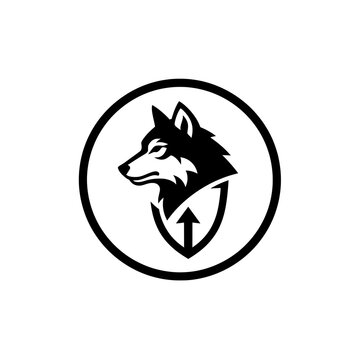 black wolf head logo with shield and arrow