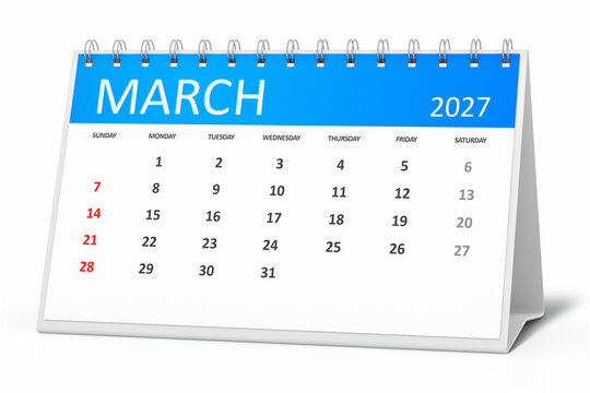 table calendar 2027 march isolated on transparent background