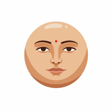 Cartoonish Detailed Moon Face with Red Bindi Dot Spiritual Illustration