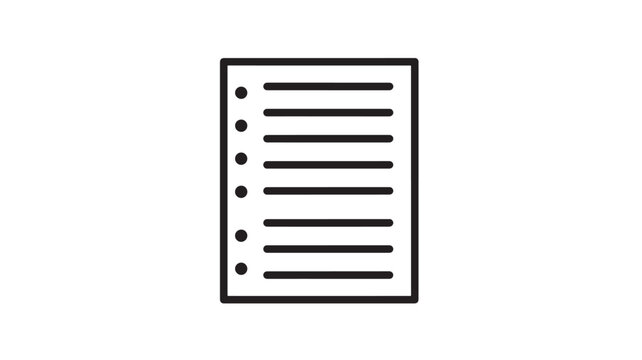 List icon with rounded bullet points and horizontal rule lines in a minimalist black outline on white background for user interface