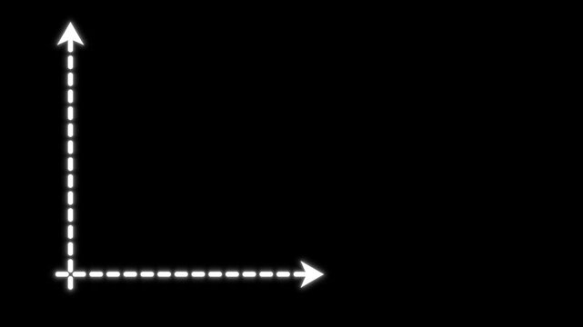 Growing dashed arrow animation pointing forward on dark background, minimal progress direction indicator motion graphic for business growth and data visualization