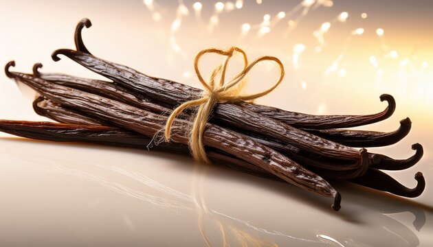 A Bundle Of Fresh Bourbon Vanilla Beans With Tiny Black Seeds Visible Inside A Pod