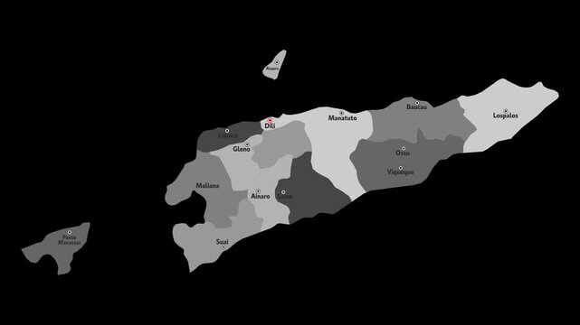 Vector map of East Timor with names of cities and with borders city