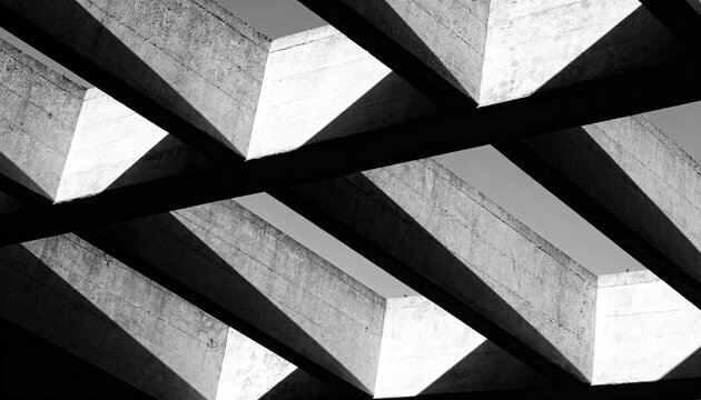 Displaying concrete ribs casting sharp shadows on parking garage roof, showing triangular voids