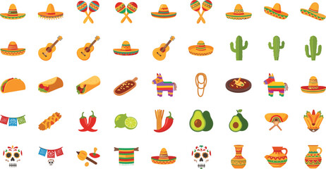 Obraz premium Vibrant Mexican Fiesta Icons and Symbols Collection