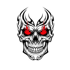 Obraz premium Tribal Skull with Fiery Red Eyes Illustration