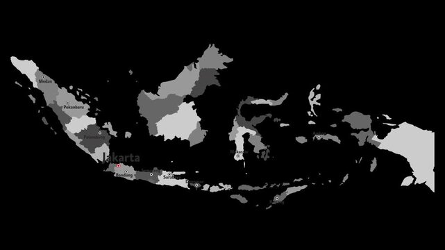 Vector map of Indonesia with names of cities and with borders city