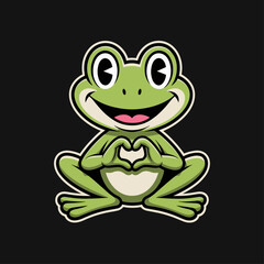 Fototapeta premium Cute frog cartoon making heart gesture adorable character vector illustration on dark background